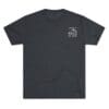 Dark gray t-shirt with a small white graphic on the chest pocket area.