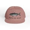 A brown cap with a fish and the words 'Pato de Agua' embroidered.