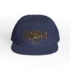 Navy blue cap with a fish embroidery on the front.