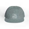 Gray baseball cap with white logo and text on front.