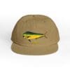 Brown cap featuring a colorful fish embroidery on the front.