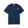 Navy blue T-shirt with a small white graphic on the chest.