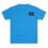 Bright blue t-shirt with a small black rectangular logo on the chest.