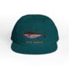 Teal cap with a colorful fish embroidery and 