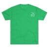 Green t-shirt with small white logo on the front.