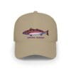 Beige cap with a colorful fish and 'Official Salmon' text.