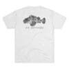 White T-shirt with a fish graphic and text.