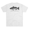 White T-shirt with a black fish graphic and text.