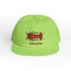 Green cap with a red graphic and text design.