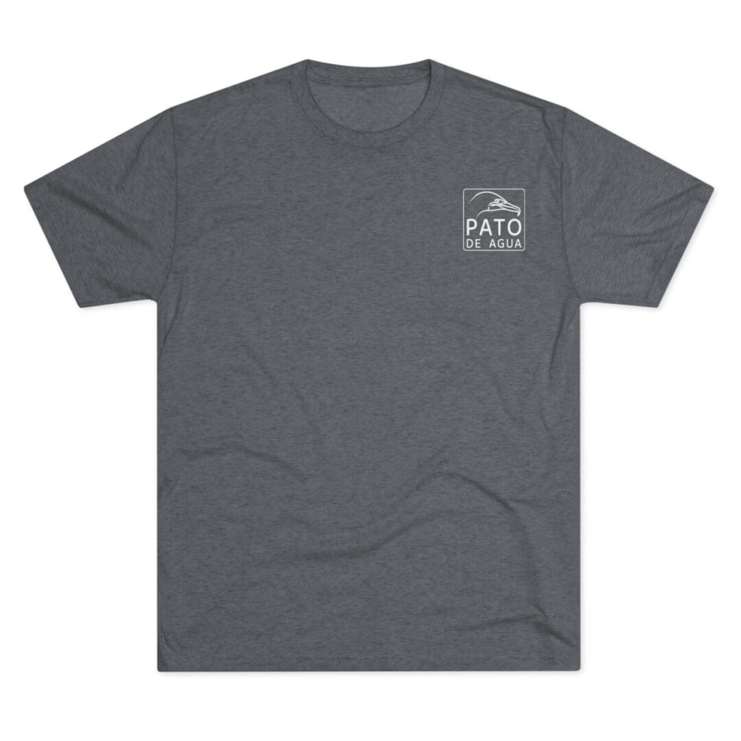 Gray T-shirt with a small white graphic on the chest pocket area.