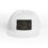 White baseball cap with a dark rectangular patch on the front.