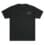 Black T-shirt with a small logo on the chest pocket area.