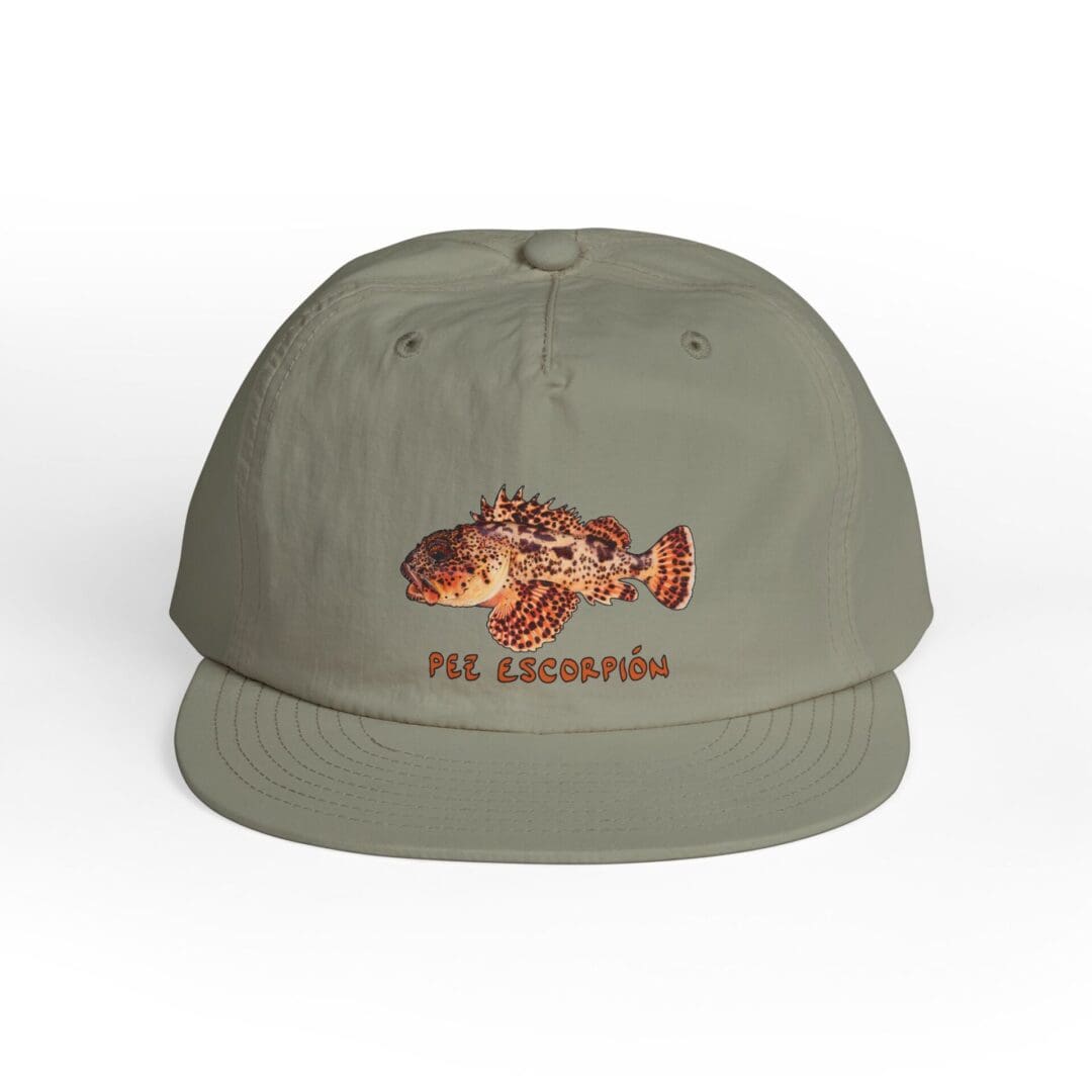 Olive green cap with embroidered tiger and text design.