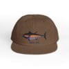 Brown cap with a colorful fish embroidery on the front.