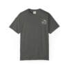 Dark gray T-shirt with a small white graphic on the chest.
