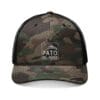 Camouflage baseball cap with a 'Pato' logo patch on the front.