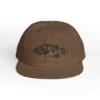 Brown snapback cap with a fish embroidery on the front.