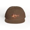 Brown baseball cap with a colorful embroidered fish design.