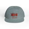 Gray baseball cap with a red graphic and text on the front.
