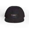 Black snapback hat with a colorful logo on the front.