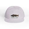 Light purple cap with a fish and text design.