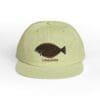 Light green cap with a fish embroidery and text.
