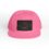 Pink baseball cap with a black rectangular patch on the front.