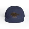 Navy blue baseball cap with a fish design on the front.