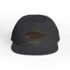 Black baseball cap with a fish embroidery on the front.