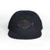 Black baseball cap with a fish logo and text.