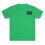 Green t-shirt with a small black rectangular patch on the chest.
