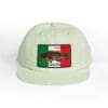 Light-colored baseball cap with a Mexican flag patch and fish illustration.