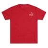 Red T-shirt with a small white logo on the chest.