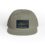 A greenish-gray baseball cap with a rectangular patch on the front.