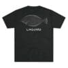 Black t-shirt with a fish graphic and the word 'Linguaro'.