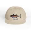 Beige cap with a colorful fish embroidery and 'Ahi Ahi' text.
