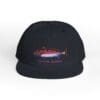 Black baseball cap with colorful embroidered design on front.