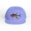 Light purple cap with a shark graphic and text.