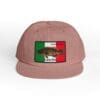 Pink cap with Mexican flag patch and lion emblem.