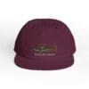 Maroon cap with embroidered lizard and Arabic text.