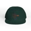 A dark green baseball cap with a small embroidered design on the front.