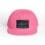 Pink baseball cap with a dark rectangular logo patch.