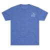 Blue t-shirt with a small white logo on the chest pocket area.