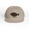 Beige cap with a fish design and the word 'Lifesaver'.