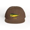 Brown cap featuring a colorful bird design on the front.