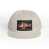 Beige baseball cap with a vintage motorcycle graphic patch.
