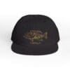 Black baseball cap with a fish design embroidered on the front.