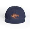 Navy blue cap with an embroidered orange lobster design.