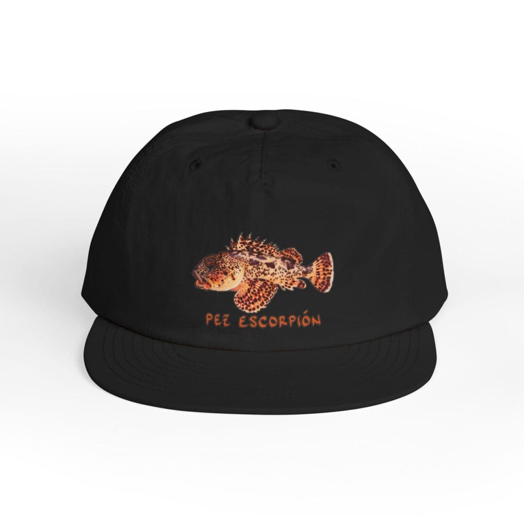 Black cap with a colorful fish and 'The Hundreds' text embroidered.
