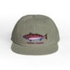Olive green cap with a colorful fish embroidered and 'Steel River' text.